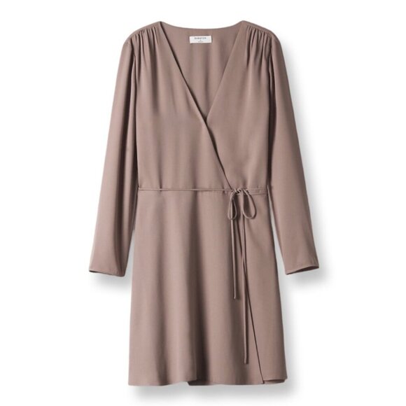 Aritzia Babaton Optima True Wrap Mini Dress Size M  Mauve Mocha Mousse - Picture 2 of 16